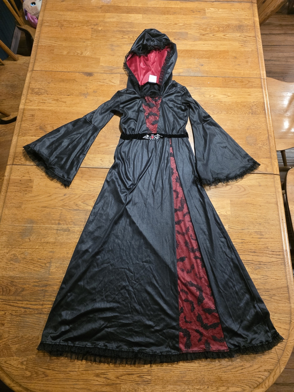 Hooded Witch Vampire Bat Dress Lace Ruffled Costume Dress